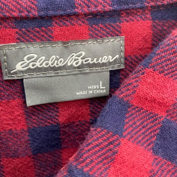 Eddie Bauer Red Blue Plaid Flannel Button Down Shirt EM31LW202 Mens size Large - Picture 2 of 5